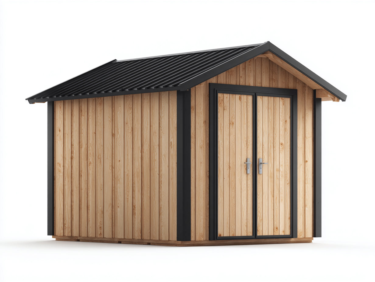 Abri de jardin - Bois - 340 x 245 x 248 cm - Bois naturel-Noir - Style contemporain avec double porte