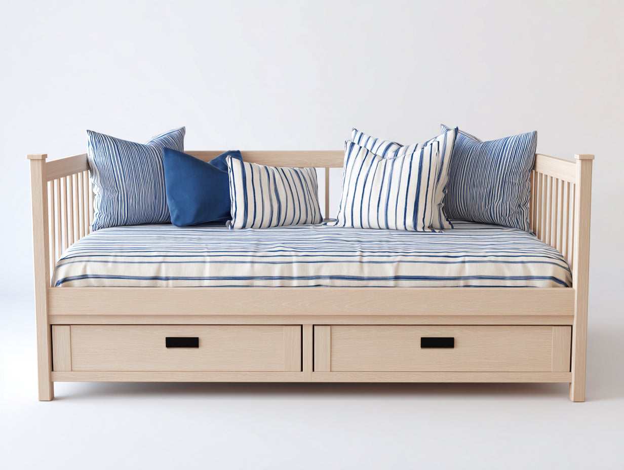Canapé lit - Bois - 215 x 97 x 88 cm - Bois naturel - Style scandinave avec rangement