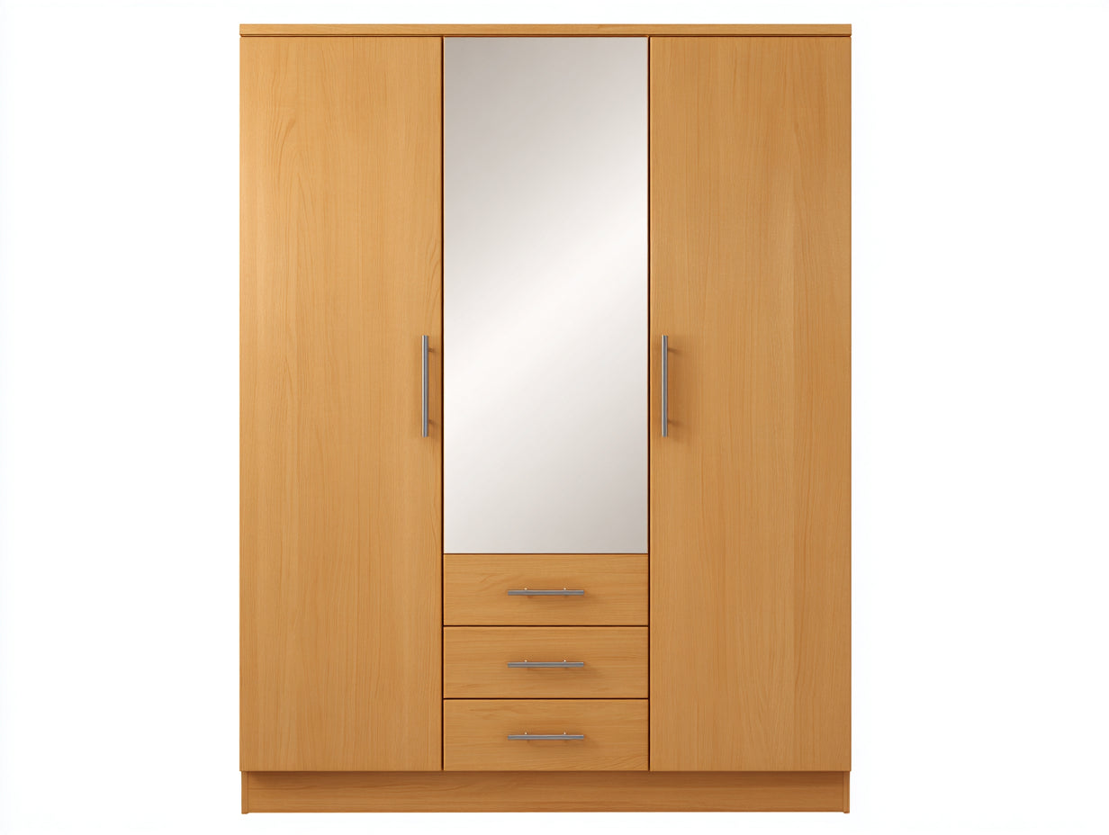 Armoire - MDF - Bois d'ingénierie - Verre - 160x56x205 cm - Bois miel - Design moderne avec miroir