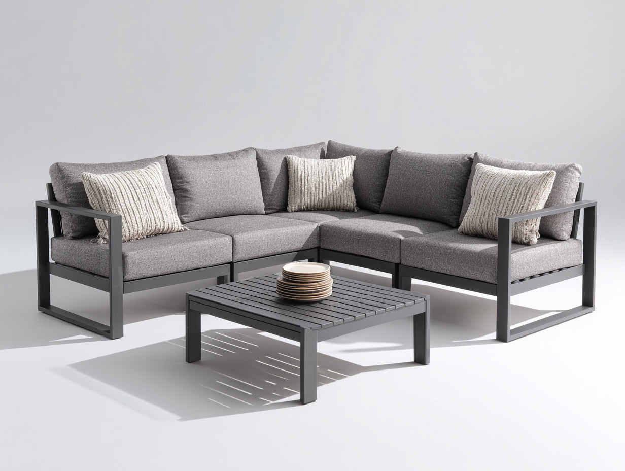 Canapé de jardin - Aluminium-Tissu - 248 x 248 x 76 cm - Gris clair-Anthracite - Style moderne
