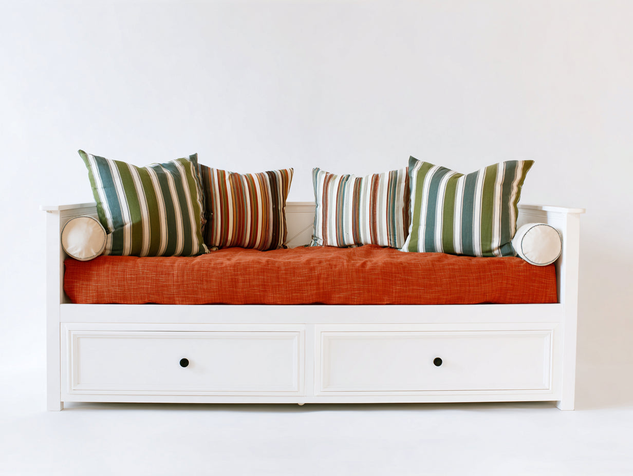 Canapé lit - Bois - 215 x 96 x 82 cm - Blanc - Style maison de campagne avec rangement