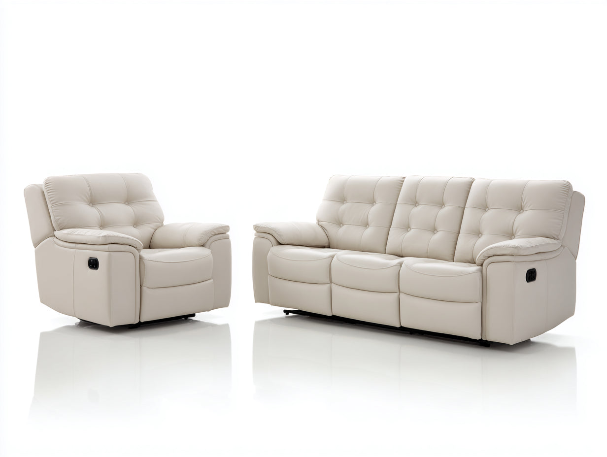 Ensemble de canapés - Cuir synthétique - 224cm x 101cm x 103cm - Ivoire-Noir - Style contemporain avec inclinaison manuelle