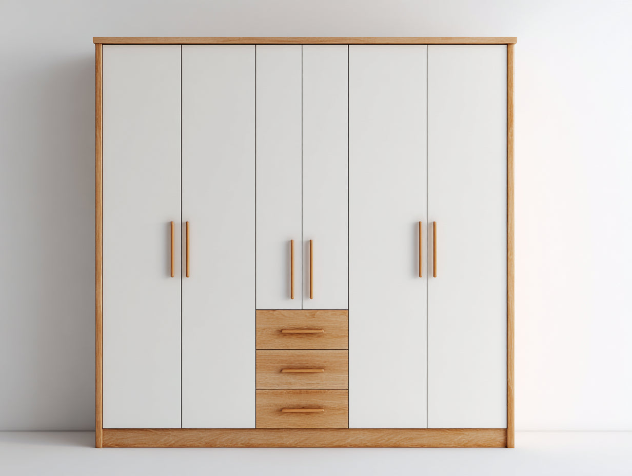 Armoire - MDF - Bois d'ingénierie - 245x60x210 cm - Blanc-Bois naturel - Design contemporain