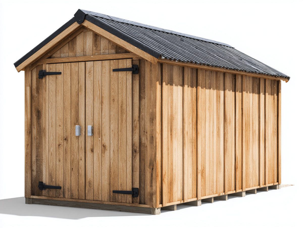 Abri de jardin - Bois - 320 x 210 x 245 cm - Brun naturel-Noir - Style rustique avec double porte