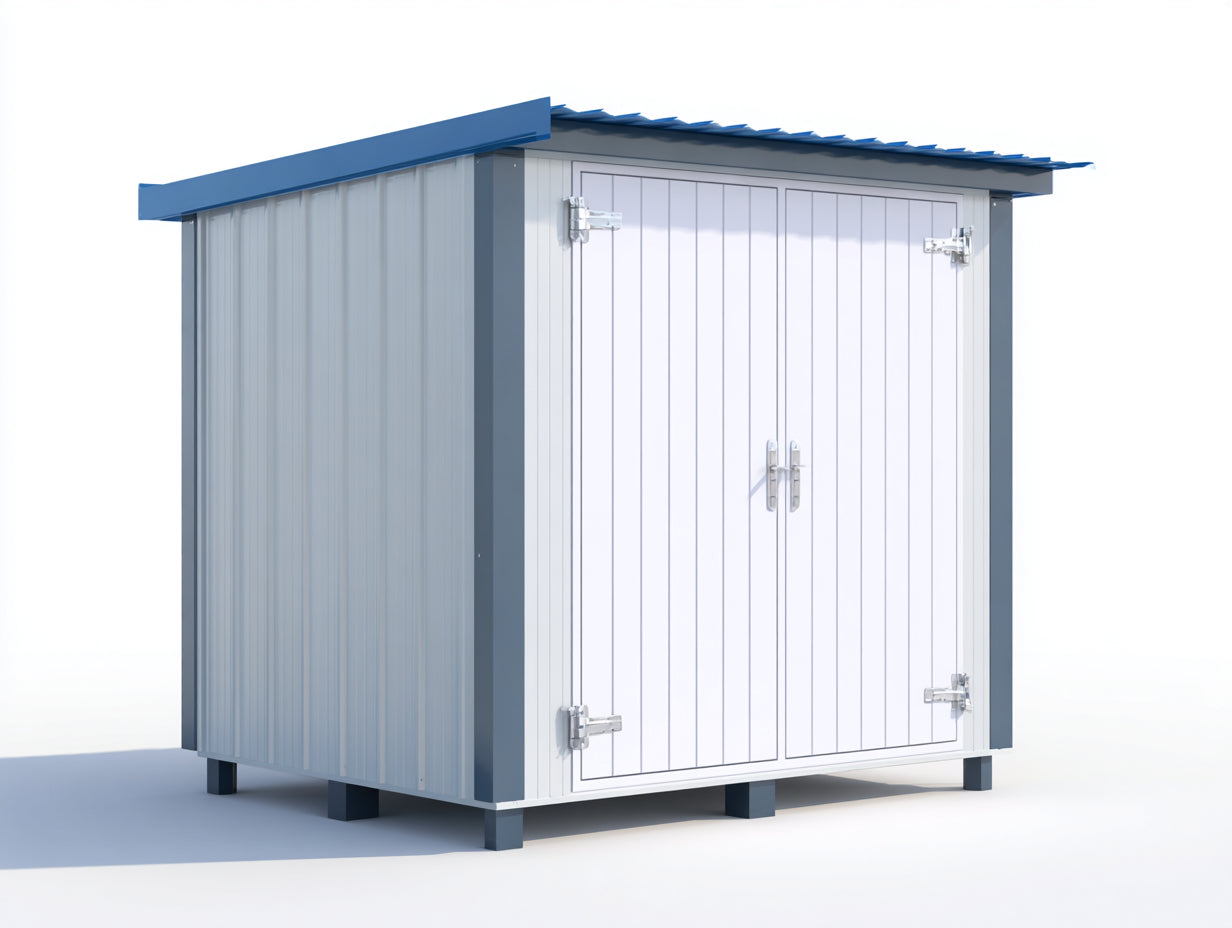 Abri de jardin - Métal - 210 x 150 x 215 cm - Blanc-Gris foncé-Bleu - Style moderne avec toit monopente et double porte