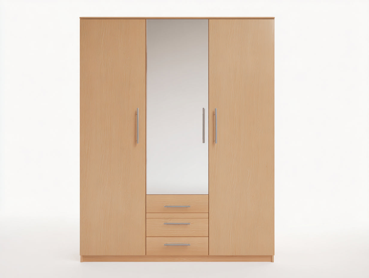 Armoire - MDF - Bois d'ingénierie - Verre - 165x58x210 cm - Bois clair - Design moderne avec miroir