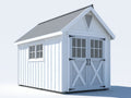 Abri de jardin - Bois - 245 x 190 x 242 cm - Blanc-Gris clair - Style grange avec double porte vitrée et fenêtre latérale