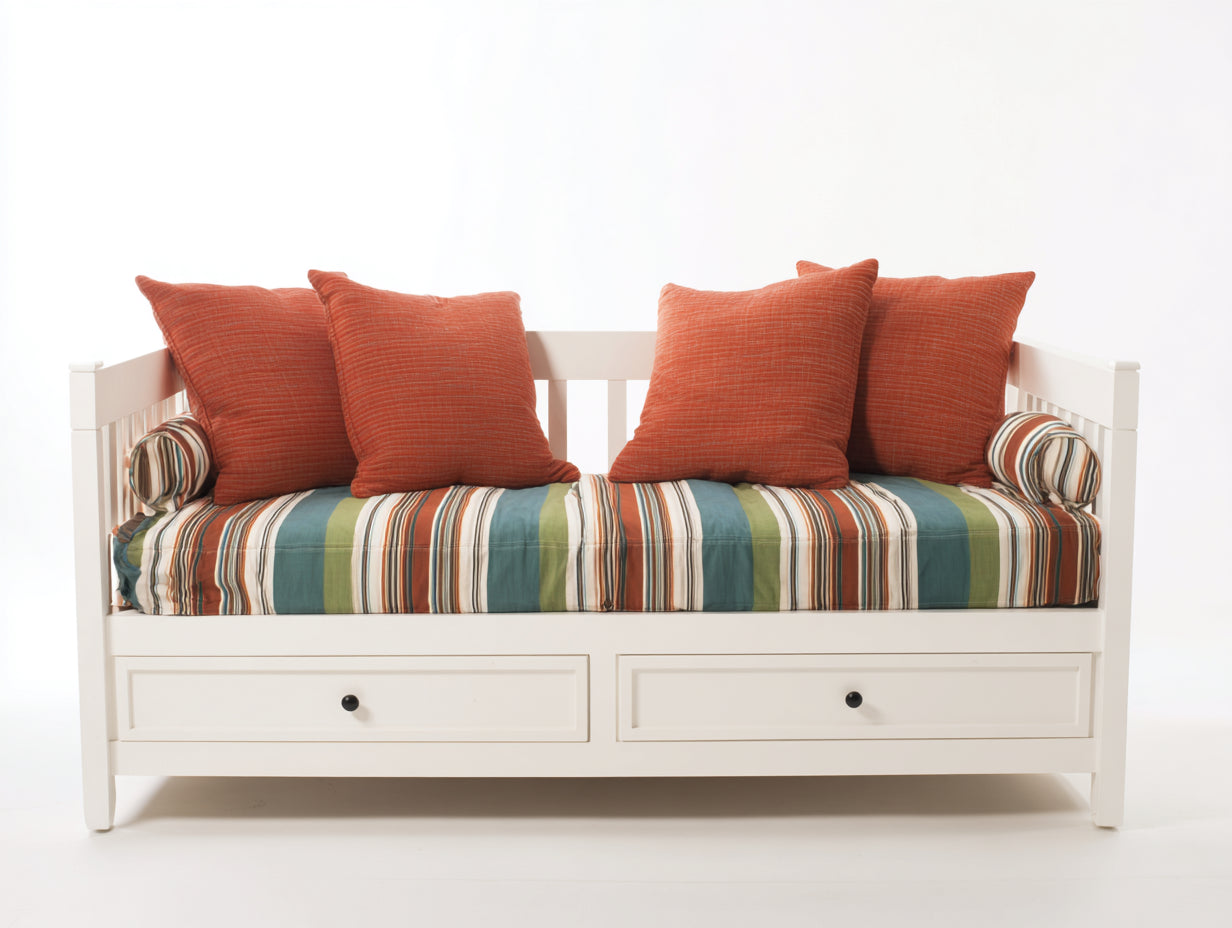 Canapé lit - Bois - 204 x 92 x 86 cm - Blanc - Style côtier avec rangement