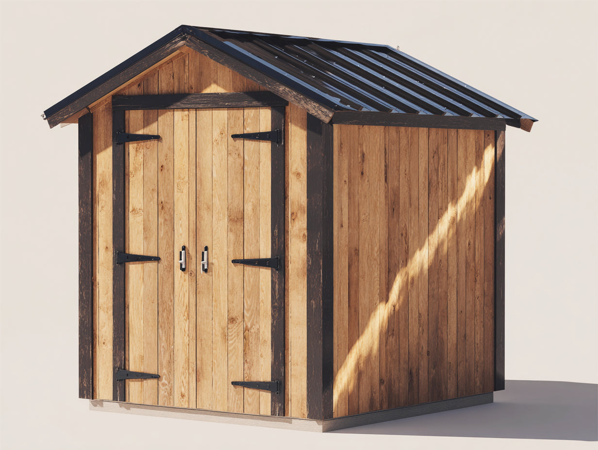 Abri de jardin - Bois - 250 x 190 x 235 cm - Brun naturel-Brun foncé-Noir - Style chalet avec double porte