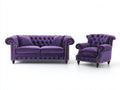 Ensemble de canapés - Velours - 192cm x 93cm x 86cm - Violet foncé-Noir-Doré - Style Chesterfield capitonné