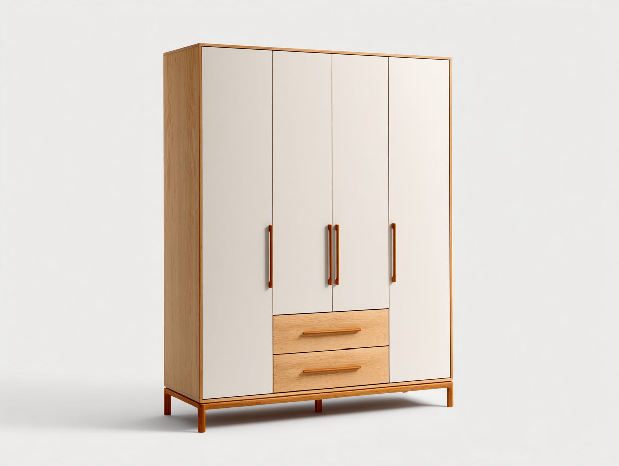 Armoire - MDF - Bois d'ingénierie - 175x58x205 cm - Blanc-Bois naturel - Style scandinave
