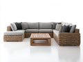 Canapé de jardin - Résine tressée-Tissu-Bois - 315 x 220 x 79 cm - Marron-Gris clair-Bois naturel - Style contemporain
