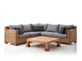 Canapé de jardin - Résine tressée-Tissu-Bois - 272 x 272 x 82 cm - Marron-Gris-Bois naturel - Style contemporain