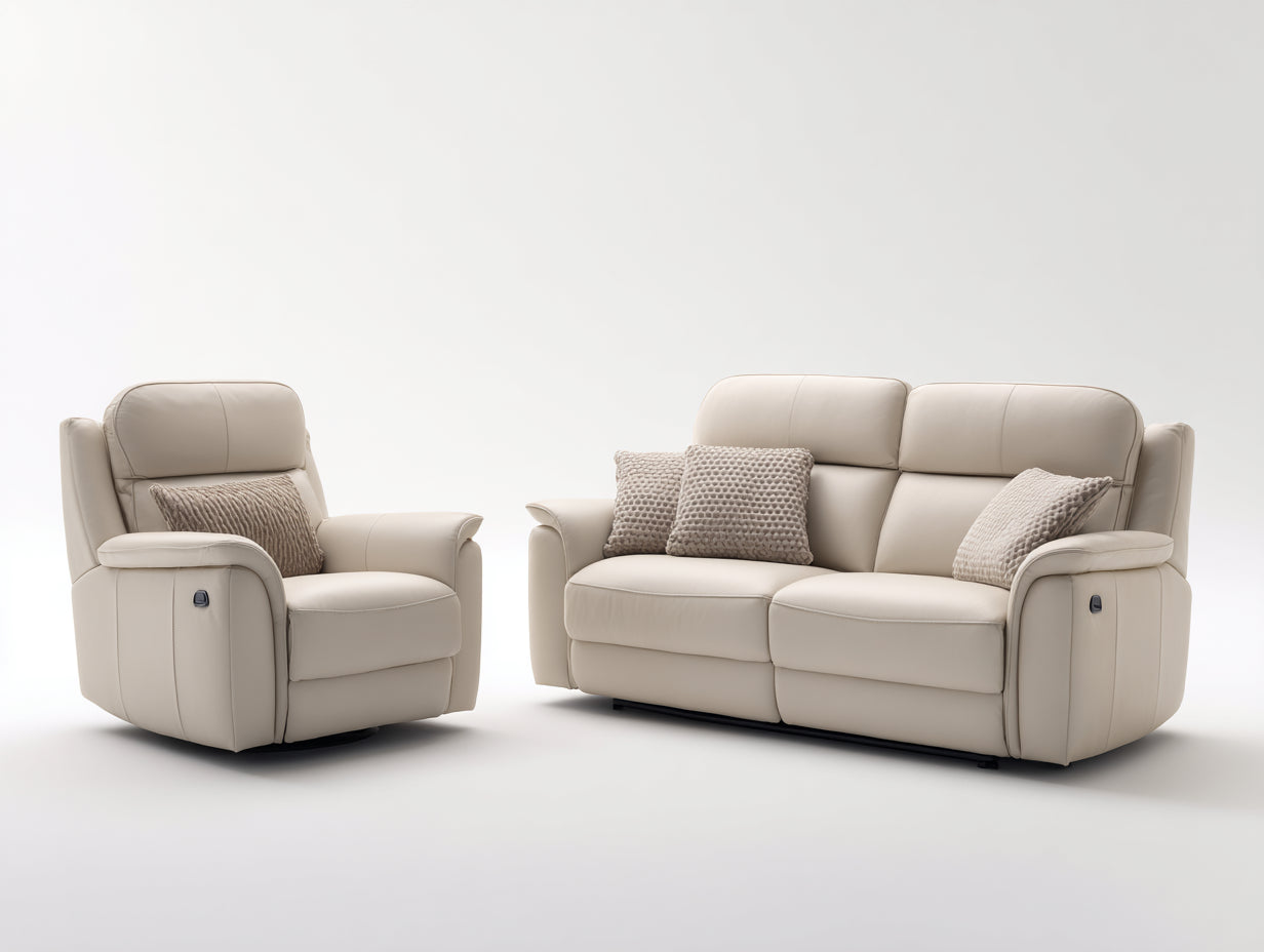 Ensemble de canapés - Cuir synthétique - 198cm x 100cm x 101cm - Crème-Noir - Style contemporain avec fonction inclinable électrique
