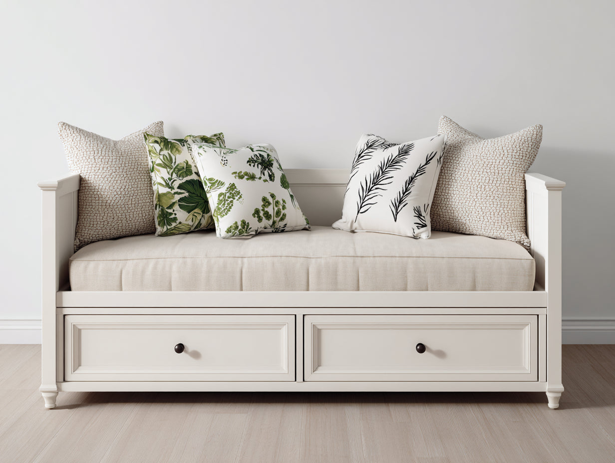 Canapé lit - Bois - 212 x 96 x 89 cm - Blanc - Style classique avec rangement