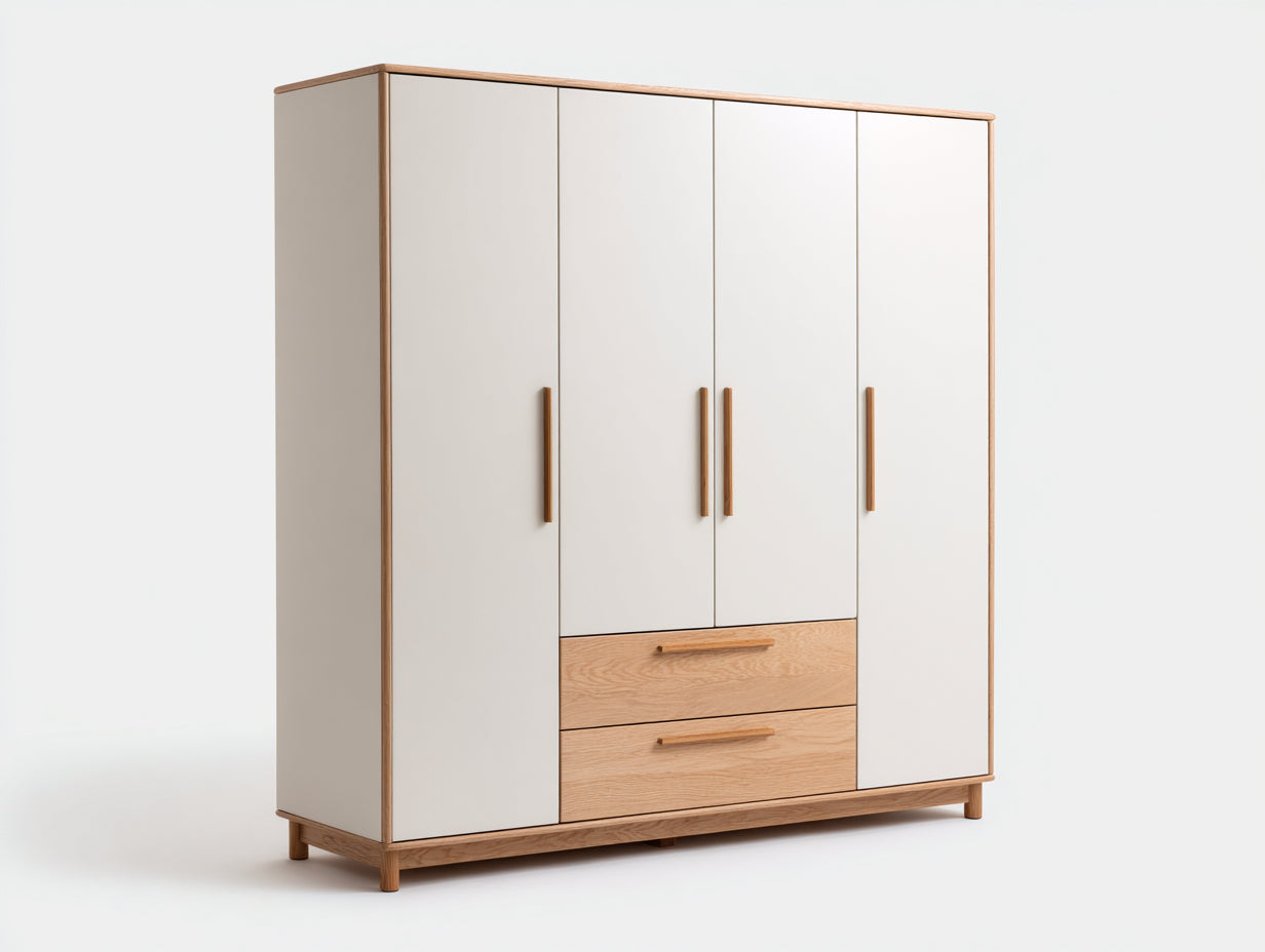 Armoire - MDF - Bois d'ingénierie - 185x60x205 cm - Blanc-Bois naturel - Style scandinave