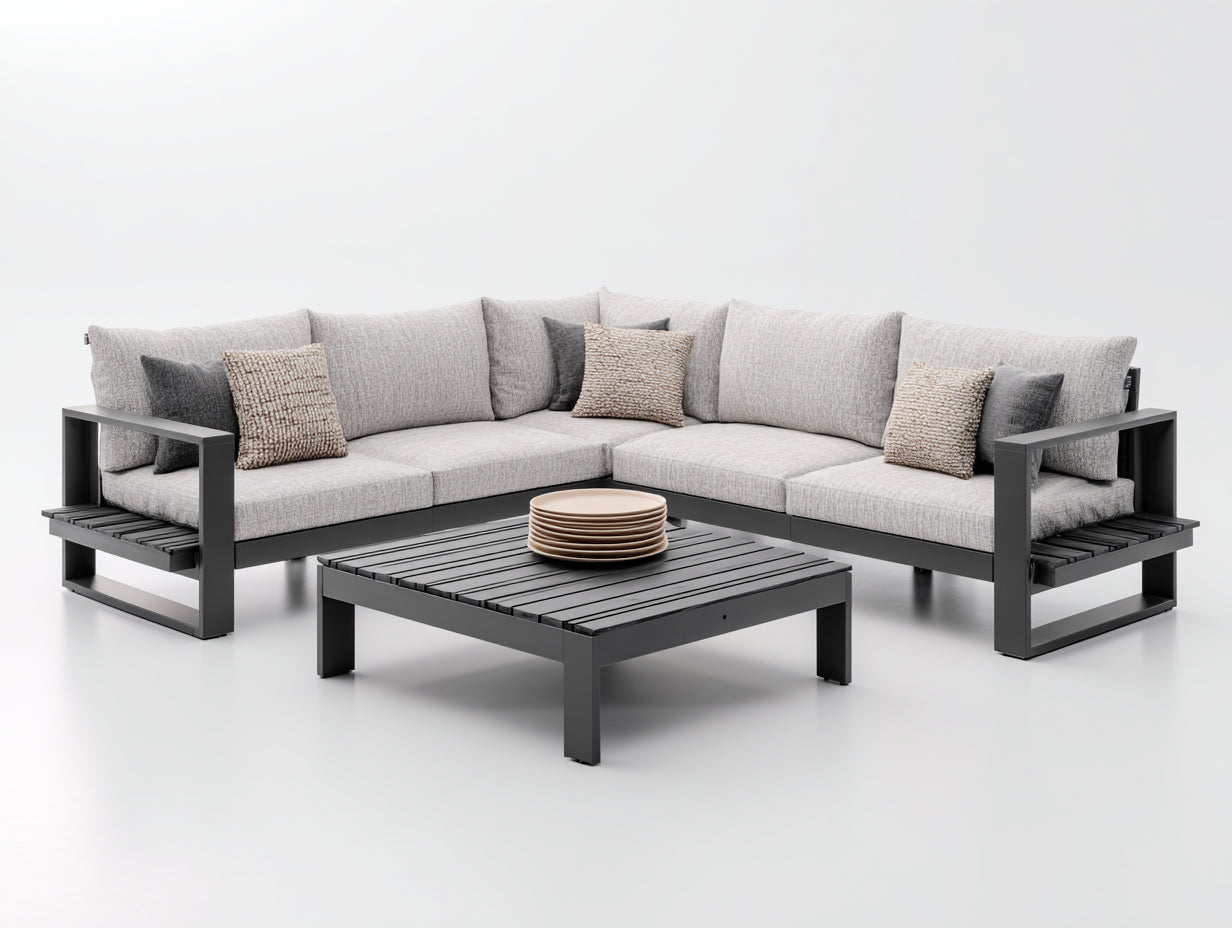 Canapé de jardin - Aluminium-Tissu - 258 x 258 x 77 cm - Beige clair-Anthracite - Style moderne