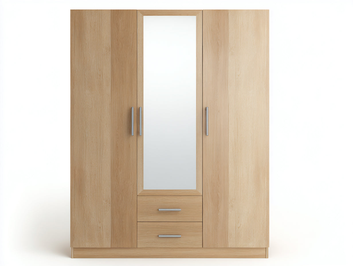 Armoire - MDF - Bois d'ingénierie - Verre - 185x58x210 cm - Bois clair - Design contemporain avec miroir