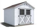 Abri de jardin - Bois - 285 x 220 x 248 cm - Blanc-Gris clair-Brun - Style grange avec double porte vitrée