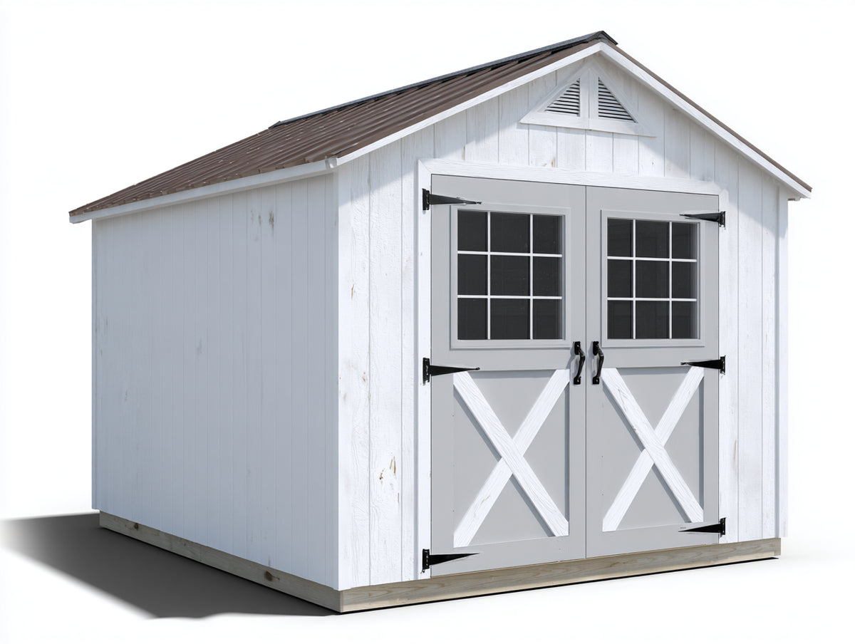 Abri de jardin - Bois - 285 x 220 x 248 cm - Blanc-Gris clair-Brun - Style grange avec double porte vitrée