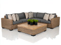 Canapé de jardin - Résine tressée-Tissu - 245cm x 245cm x 79cm - Gris anthracite-Beige naturel-Bois clair - Style contemporain