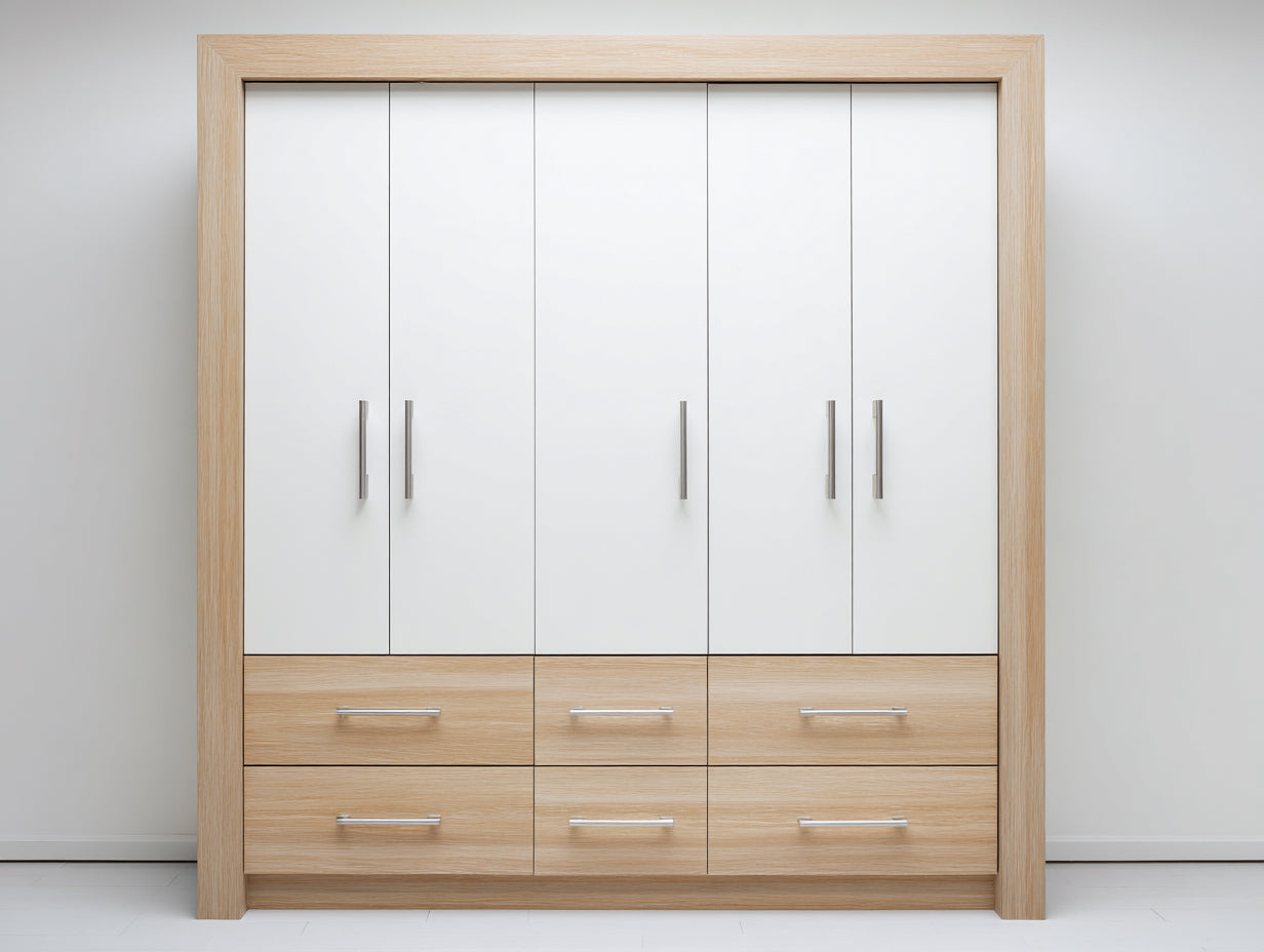 Armoire - MDF - Bois d'ingénierie - 240x60x220 cm - Blanc-Bois naturel - Design contemporain