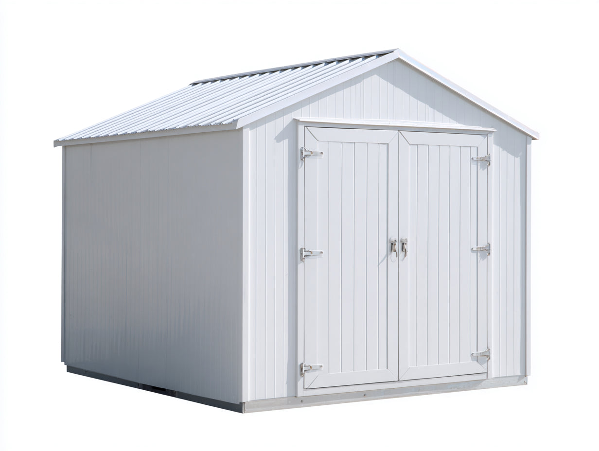 Abri de jardin - Métal - 280 x 220 x 235 cm - Blanc - Style classique avec toit à deux pentes et double porte